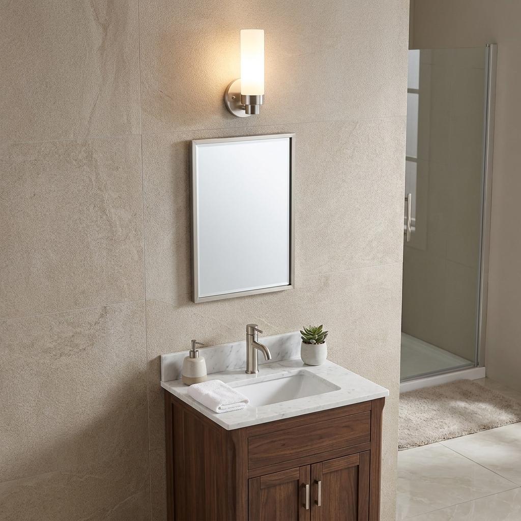 Silver Wall Light w/ Narrow Frosted Glass Shade
