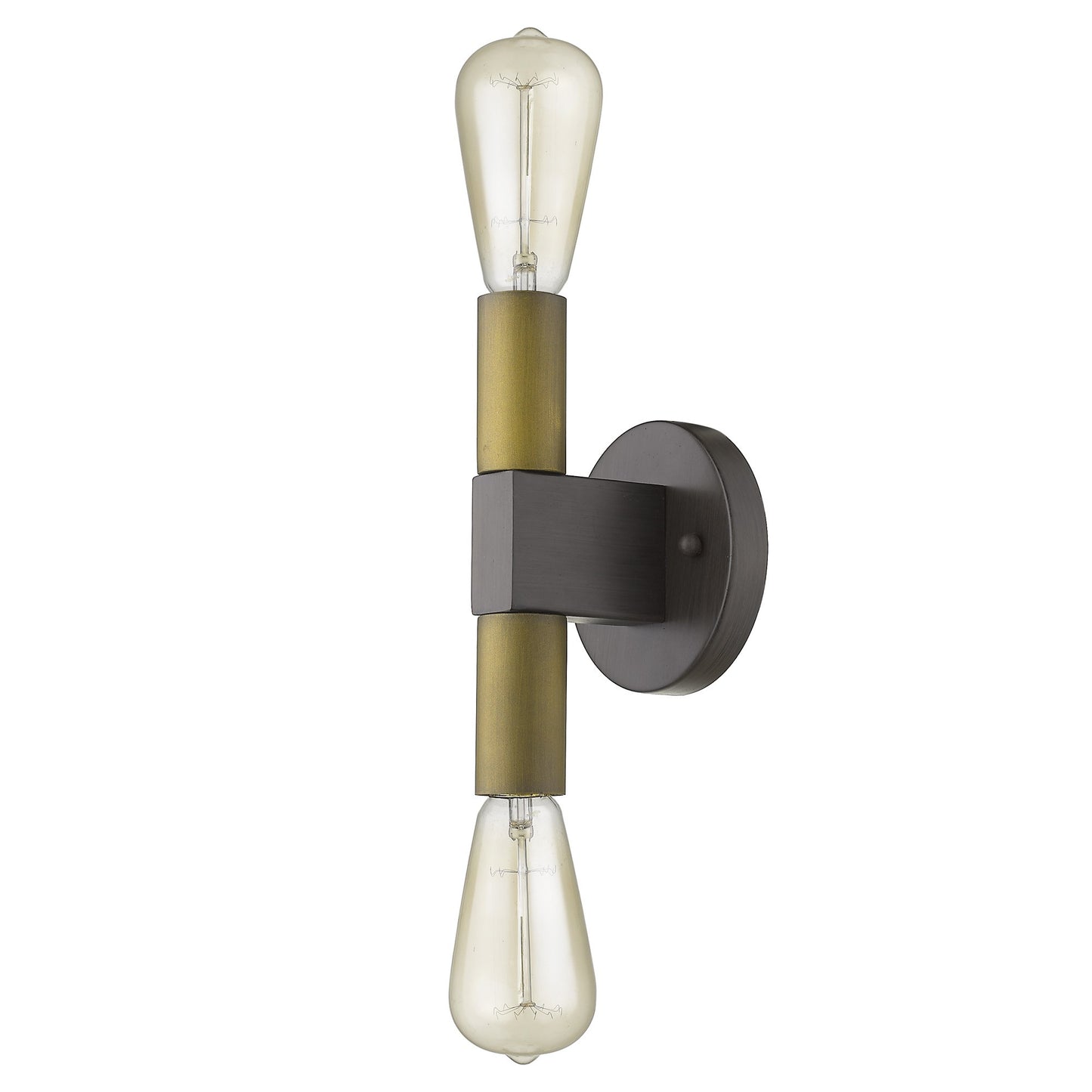 Two Light Brass & Wood Wall Sconce