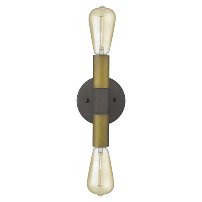 Two Light Brass & Wood Wall Sconce
