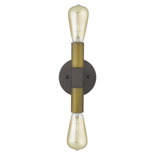 Two Light Brass & Wood Wall Sconce