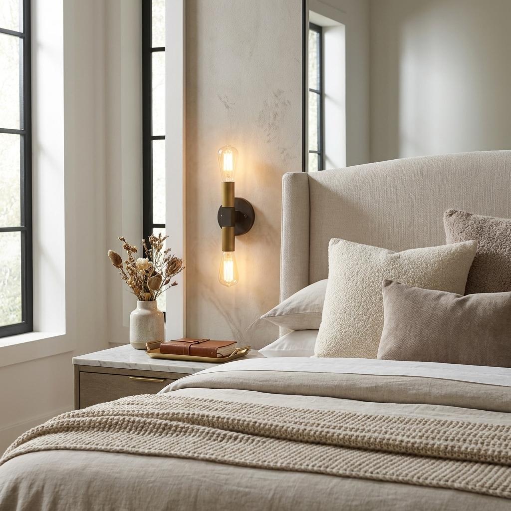 Two Light Brass & Wood Wall Sconce