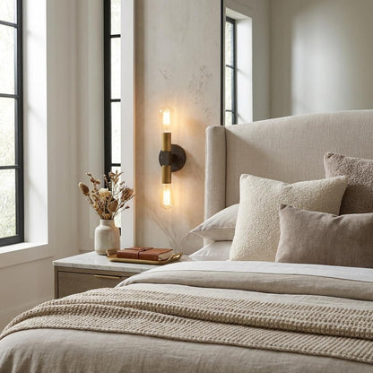 Two Light Brass & Wood Wall Sconce