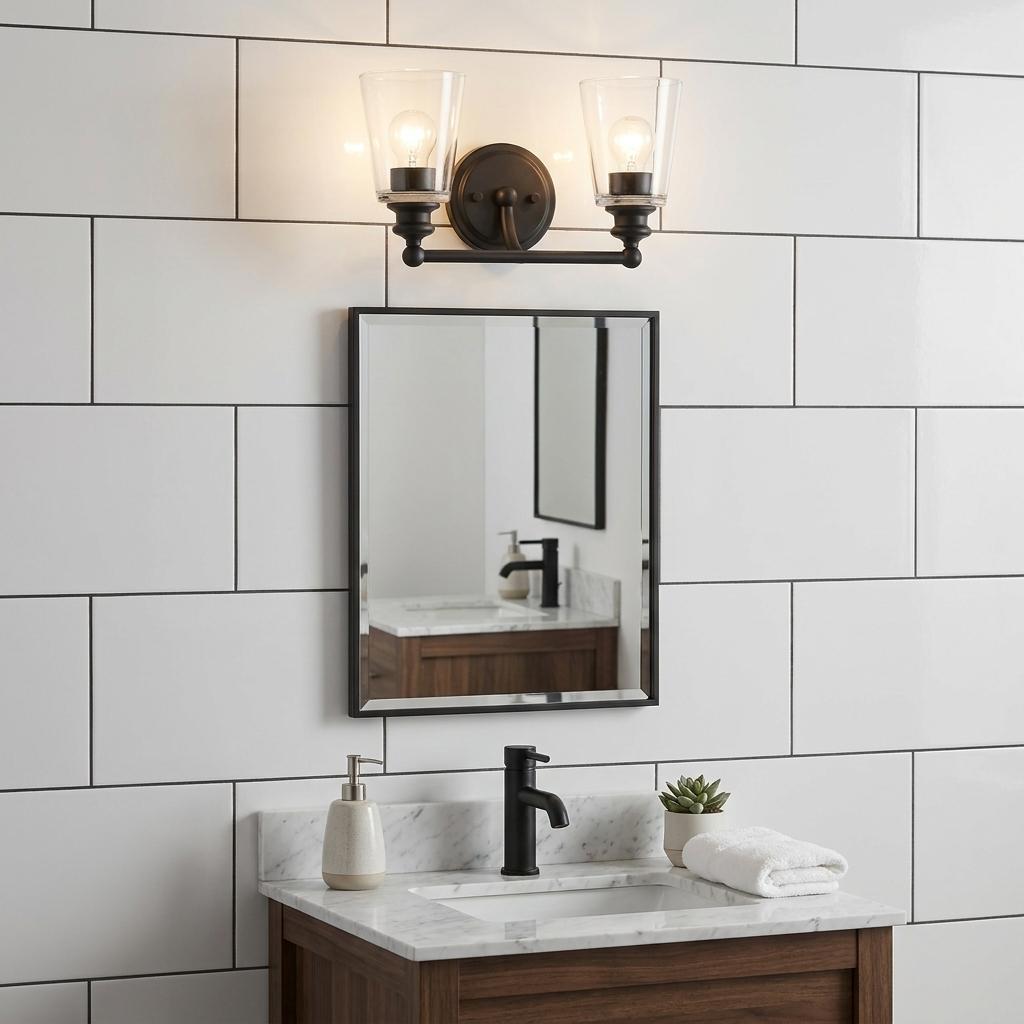 Two Light Matte Black Glass Shade Wall Sconce