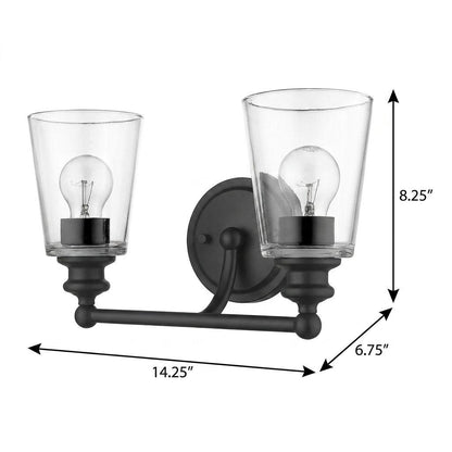 Two Light Matte Black Glass Shade Wall Sconce