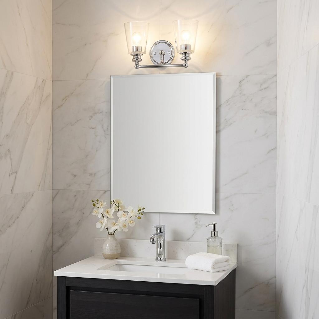 Two Light Silver Glass Shade Wall Sconce