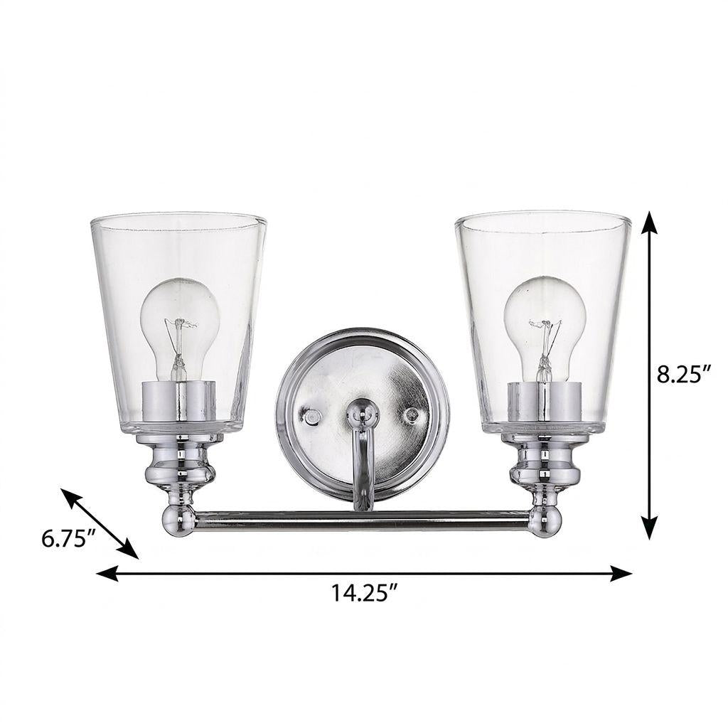 Two Light Silver Glass Shade Wall Sconce