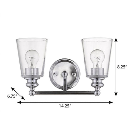 Two Light Silver Glass Shade Wall Sconce