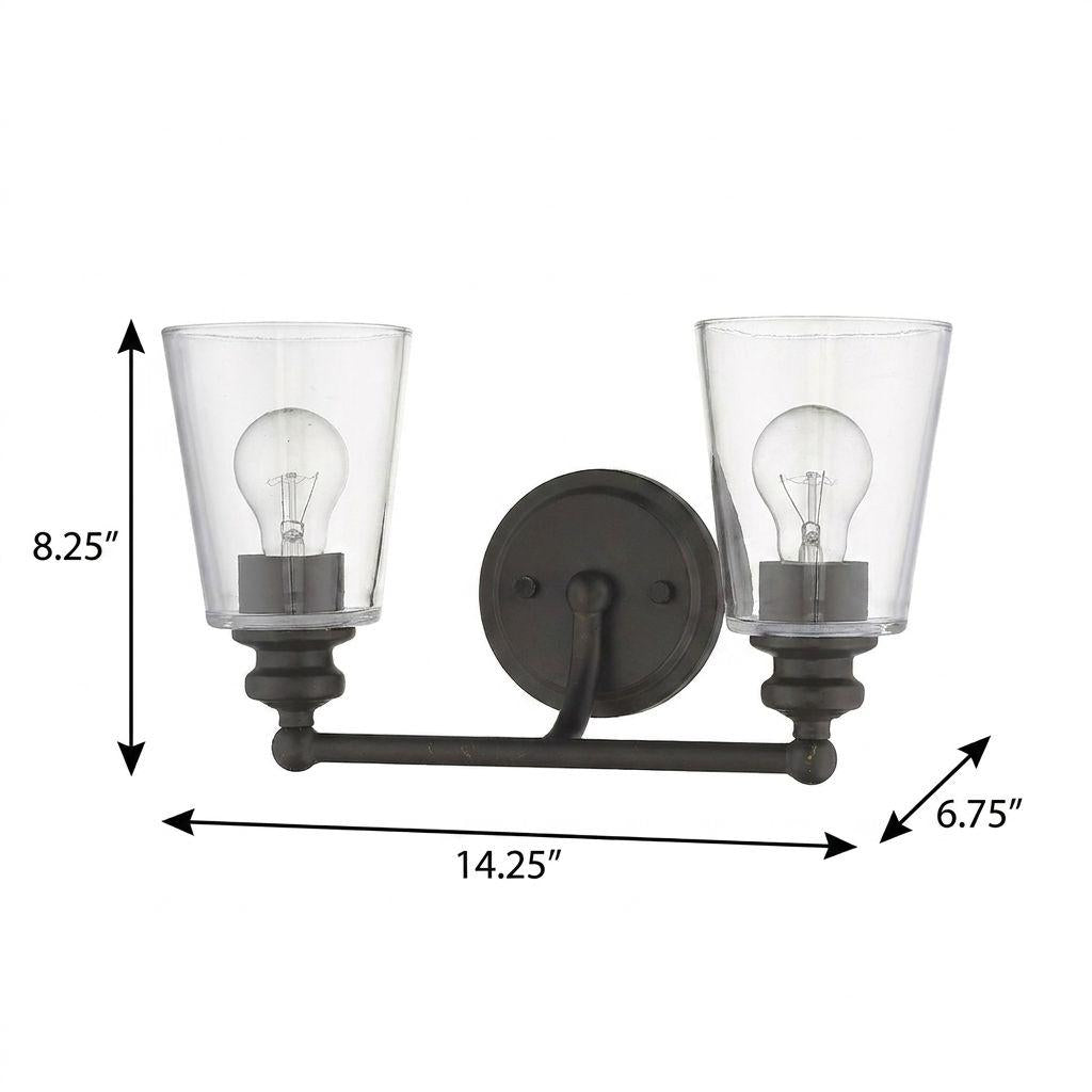 Two Light Antique Bronze Glass Shade Wall Sconce