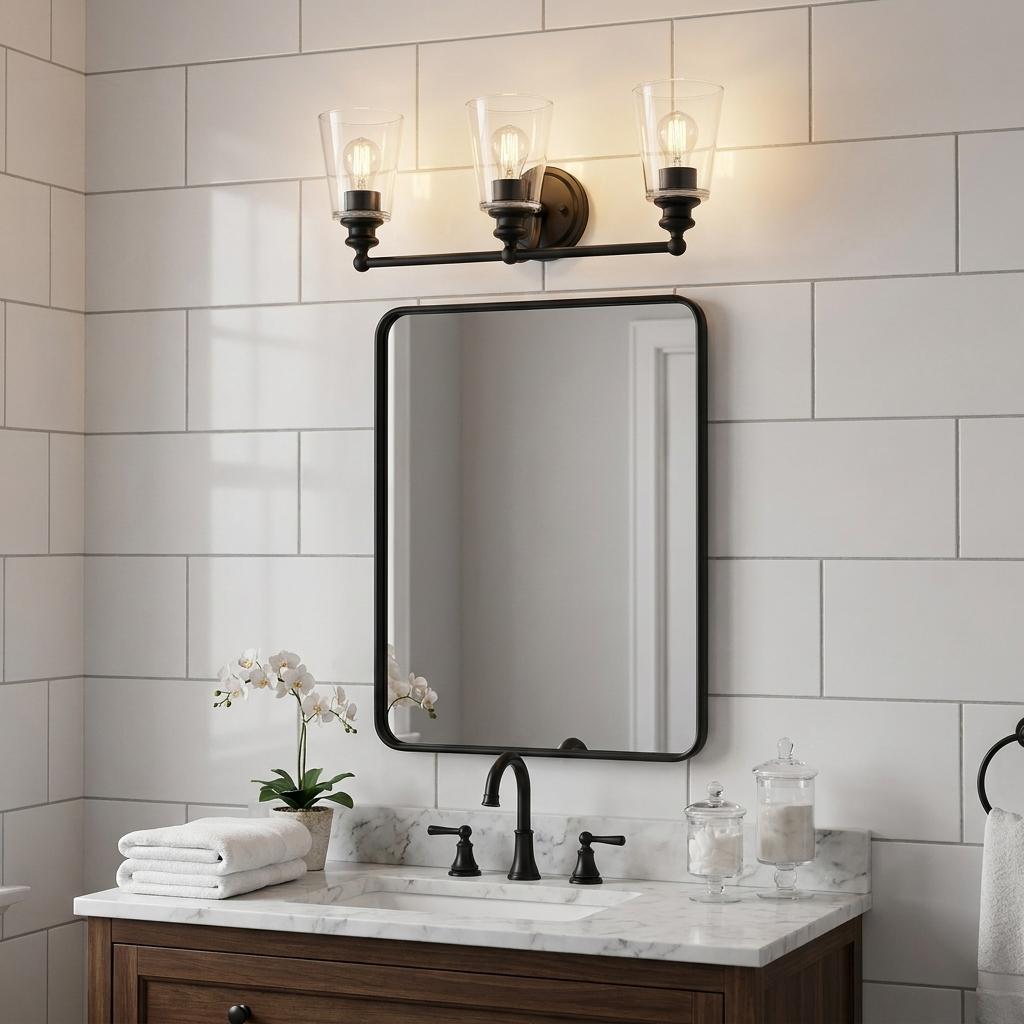 Three Light Matte Black Glass Shade Wall Sconce