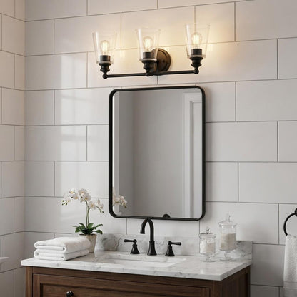 Three Light Matte Black Glass Shade Wall Sconce