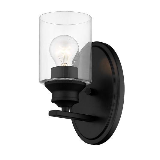 One Light Matte Black Wall Light w/ Clear Glass Shade