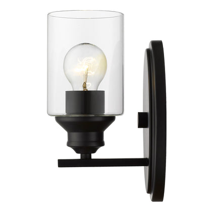 One Light Matte Black Wall Light w/ Clear Glass Shade