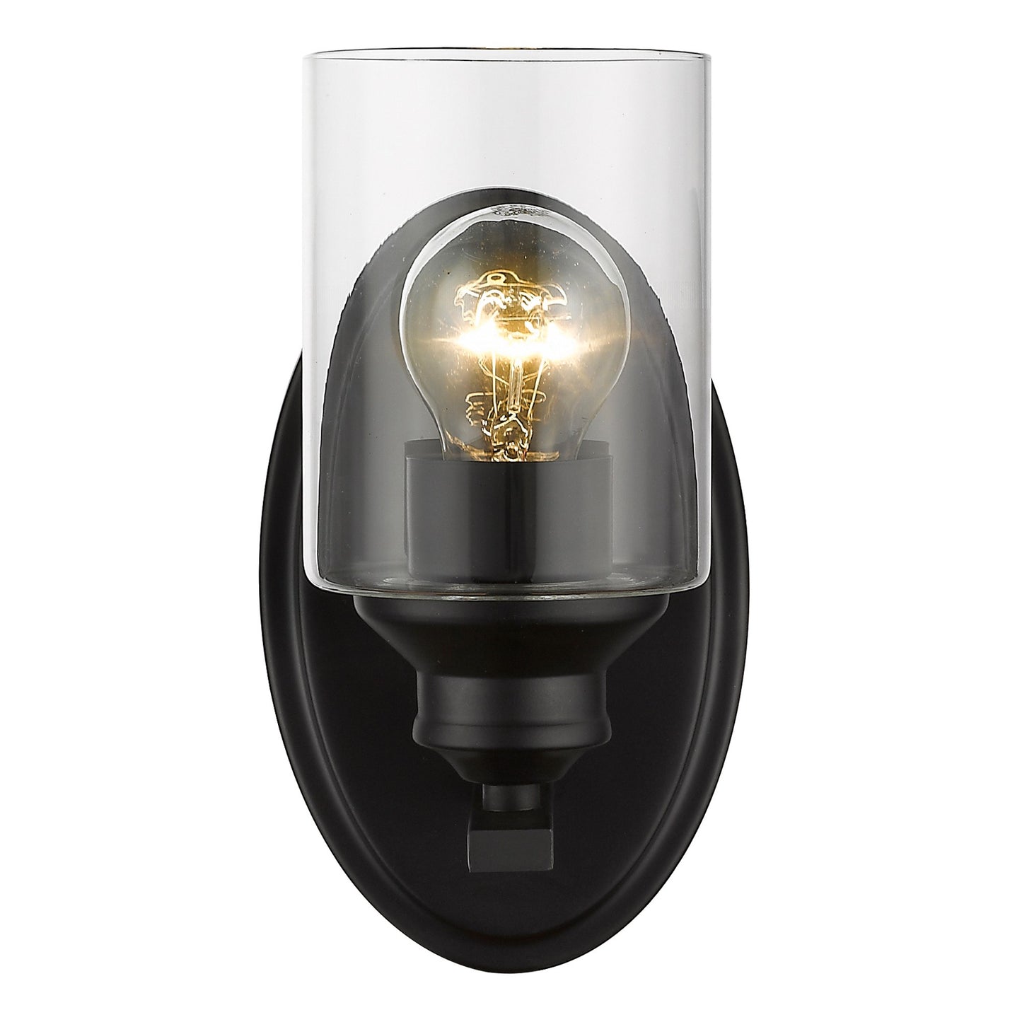 One Light Matte Black Wall Light w/ Clear Glass Shade
