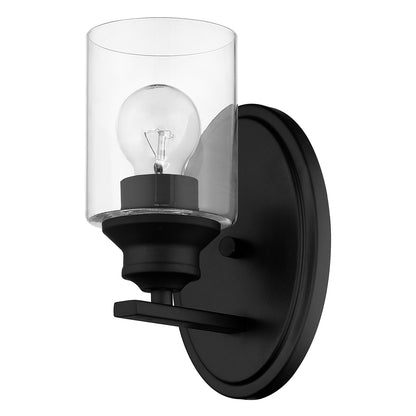 One Light Matte Black Wall Light w/ Clear Glass Shade