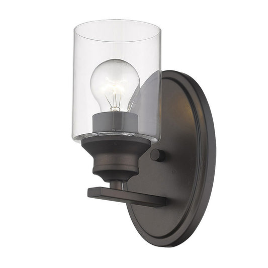 One Light Bronze Wall Light w/ Clear Glass Shade