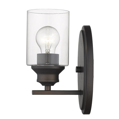 One Light Bronze Wall Light w/ Clear Glass Shade