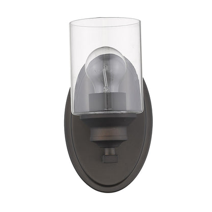 One Light Bronze Wall Light w/ Clear Glass Shade
