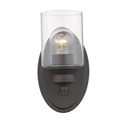 One Light Bronze Wall Light w/ Clear Glass Shade