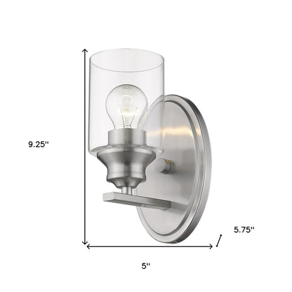 One Light Silver Wall Light w/ Clear Glass Shade