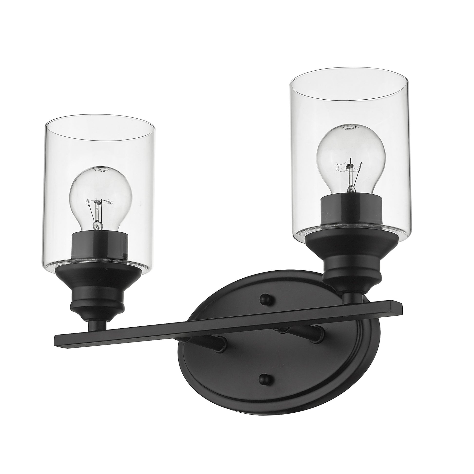 Two Light Matte Black Wall Light w/ Clear Glass Shade