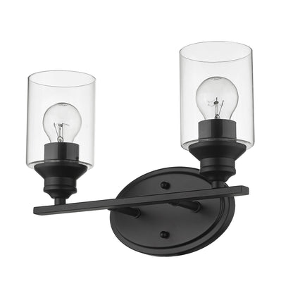 Two Light Matte Black Wall Light w/ Clear Glass Shade