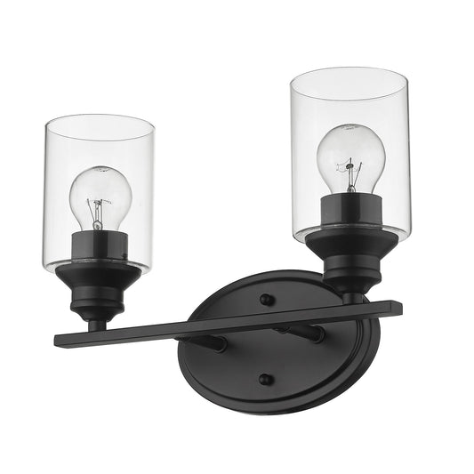 Two Light Matte Black Wall Light w/ Clear Glass Shade