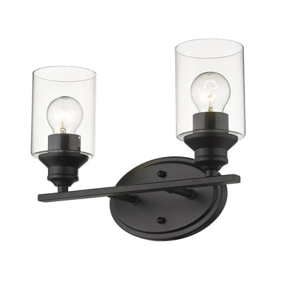 Two Light Matte Black Wall Light w/ Clear Glass Shade