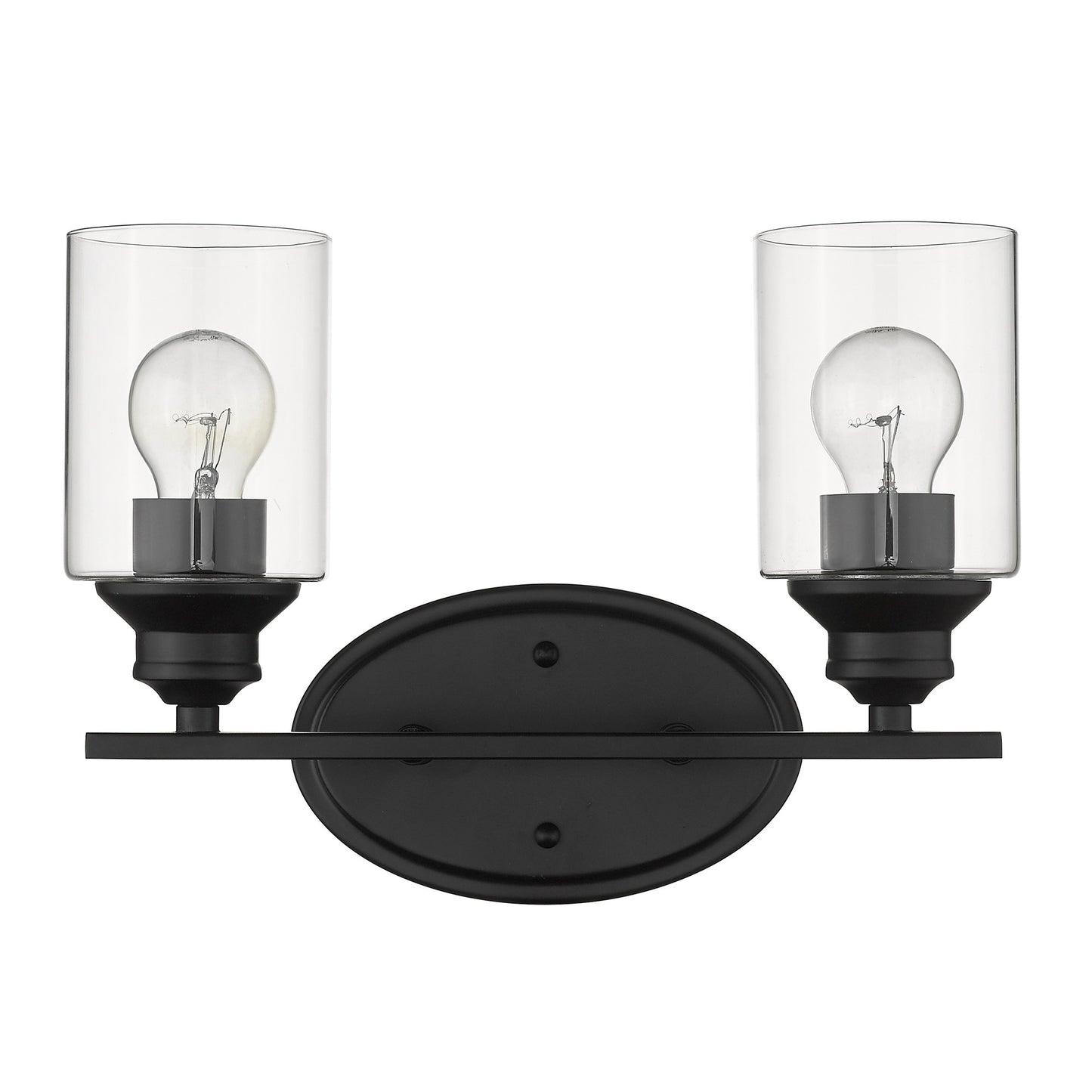 Two Light Matte Black Wall Light w/ Clear Glass Shade