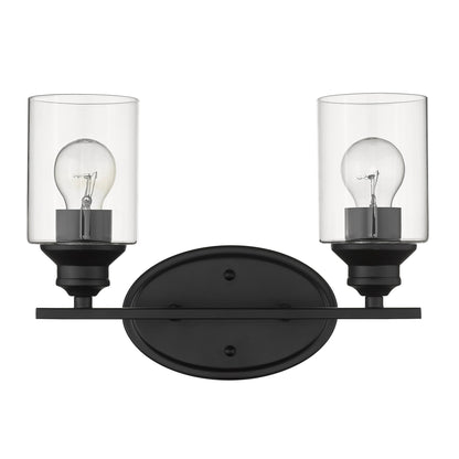 Two Light Matte Black Wall Light w/ Clear Glass Shade