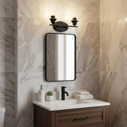 Two Light Matte Black Wall Light w/ Clear Glass Shade