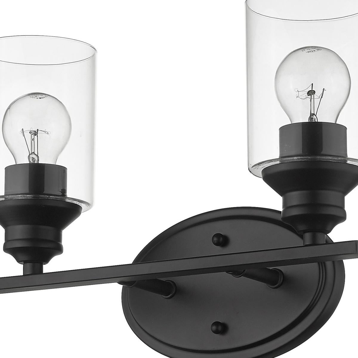 Two Light Matte Black Wall Light w/ Clear Glass Shade
