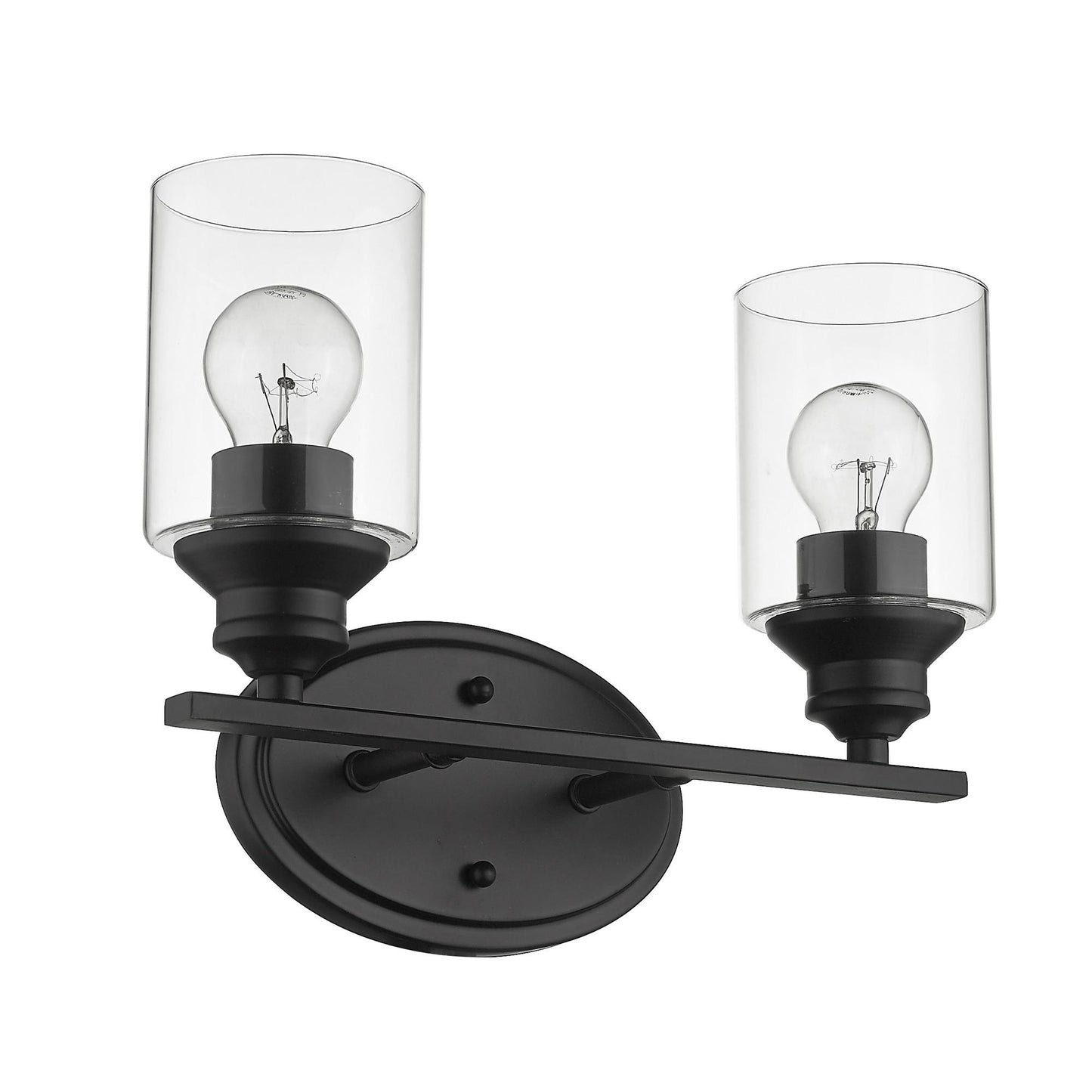 Two Light Matte Black Wall Light w/ Clear Glass Shade