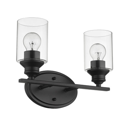 Two Light Matte Black Wall Light w/ Clear Glass Shade