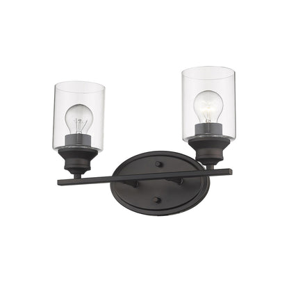 Two Light Bronze Wall Light w/ Clear Glass Shade