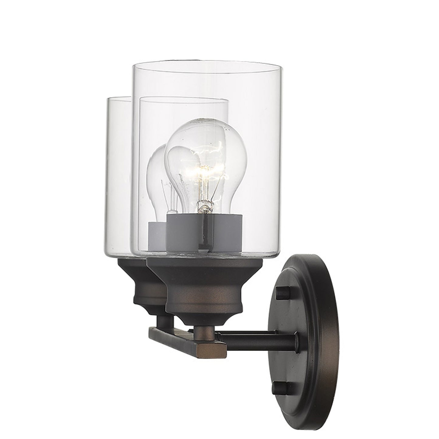 Two Light Bronze Wall Light w/ Clear Glass Shade