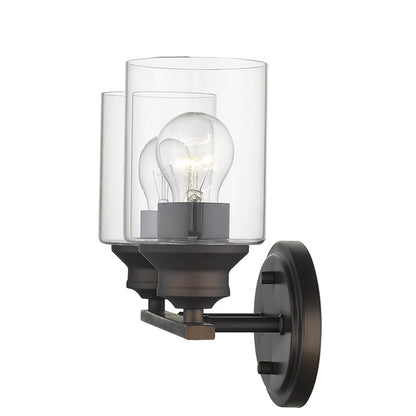 Two Light Bronze Wall Light w/ Clear Glass Shade