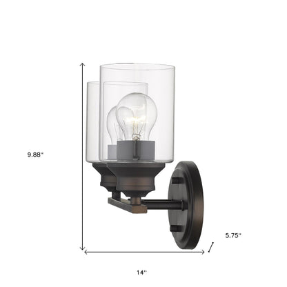 Two Light Bronze Wall Light w/ Clear Glass Shade