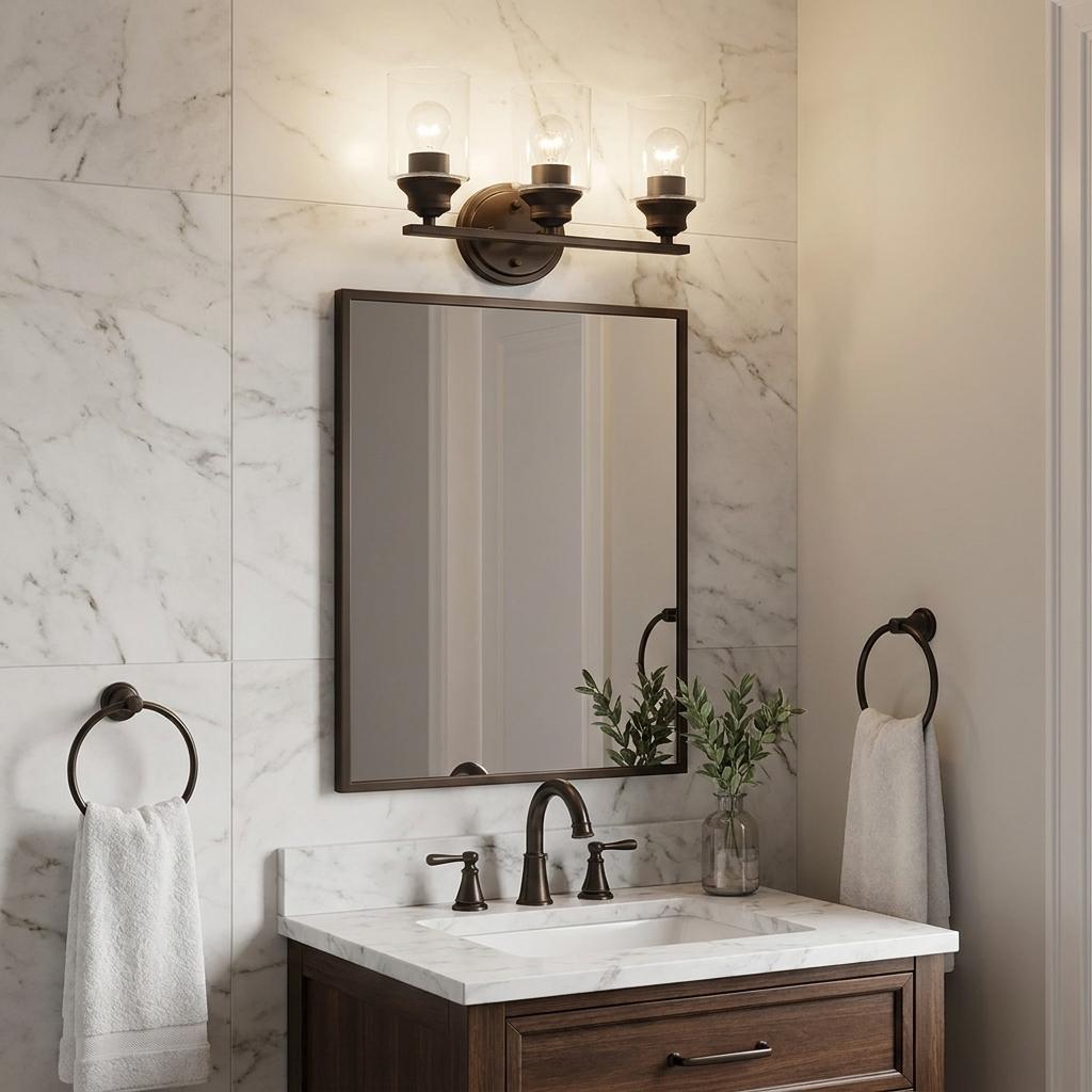 Two Light Bronze Wall Light w/ Clear Glass Shade