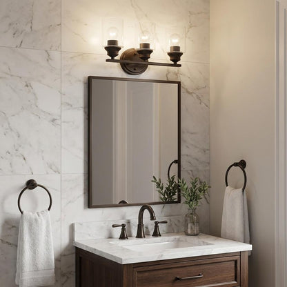 Two Light Bronze Wall Light w/ Clear Glass Shade