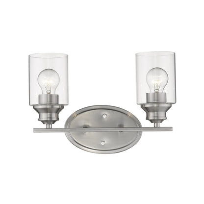 Two Light Silver Wall Light w/ Clear Glass Shade
