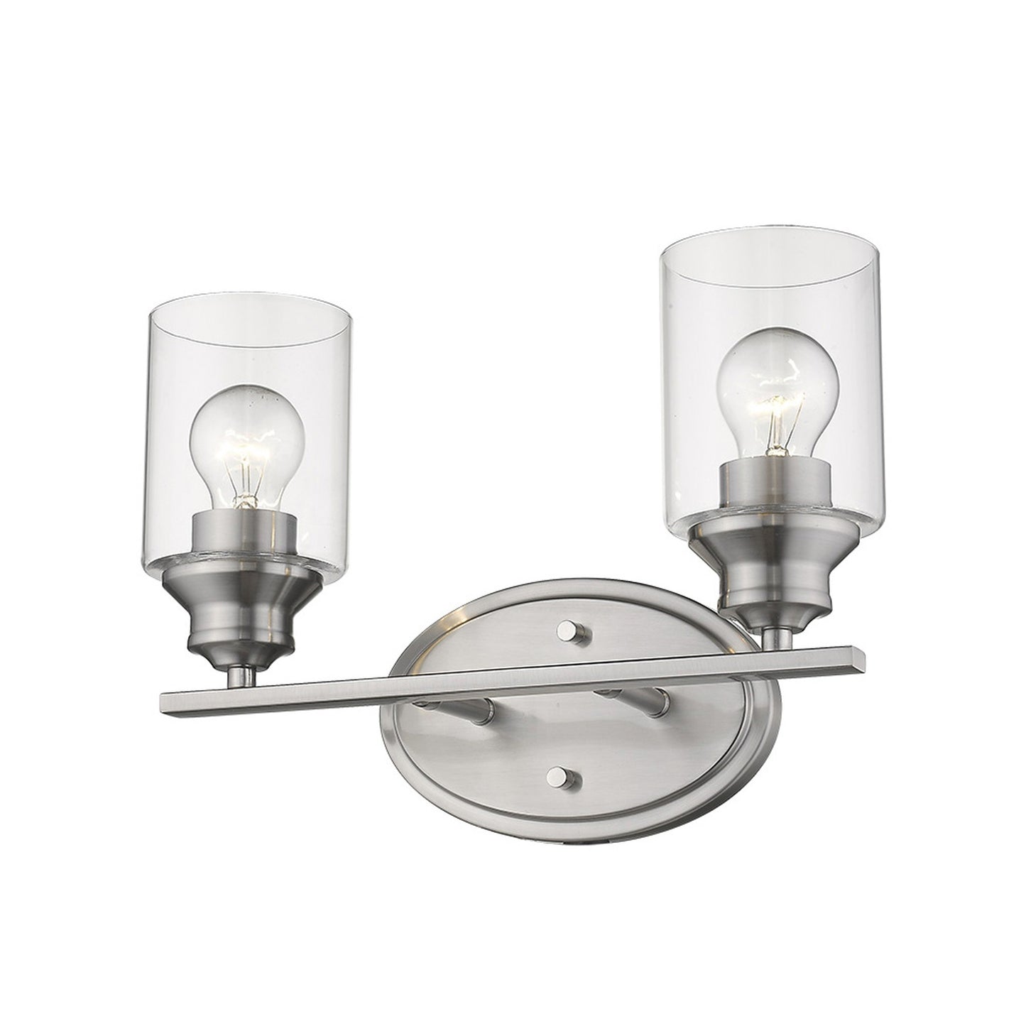 Two Light Silver Wall Light w/ Clear Glass Shade