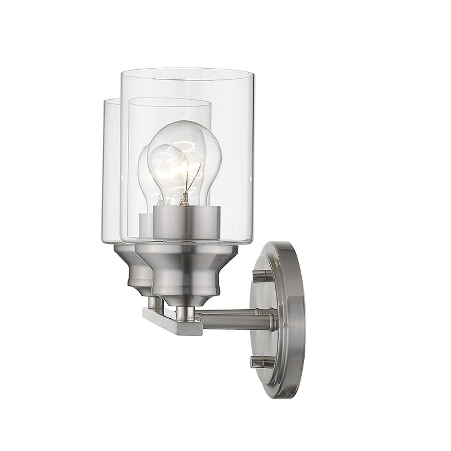 Two Light Silver Wall Light w/ Clear Glass Shade