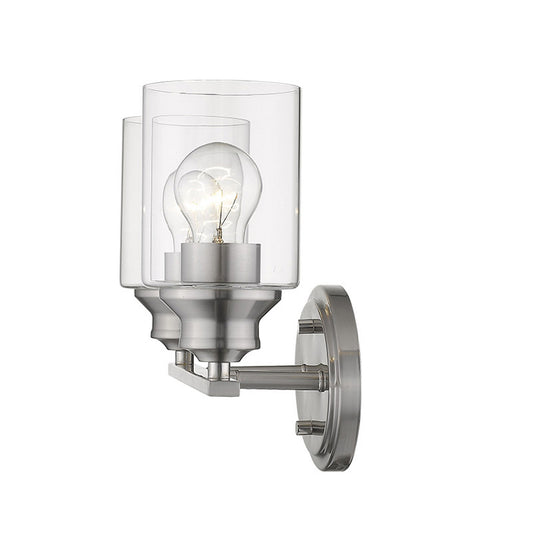 Two Light Silver Wall Light w/ Clear Glass Shade
