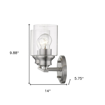 Two Light Silver Wall Light w/ Clear Glass Shade
