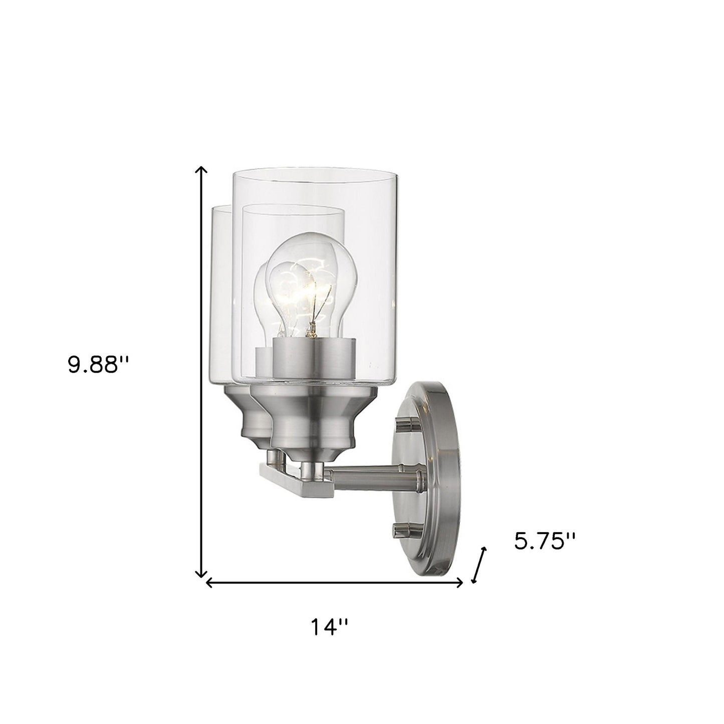 Two Light Silver Wall Light w/ Clear Glass Shade