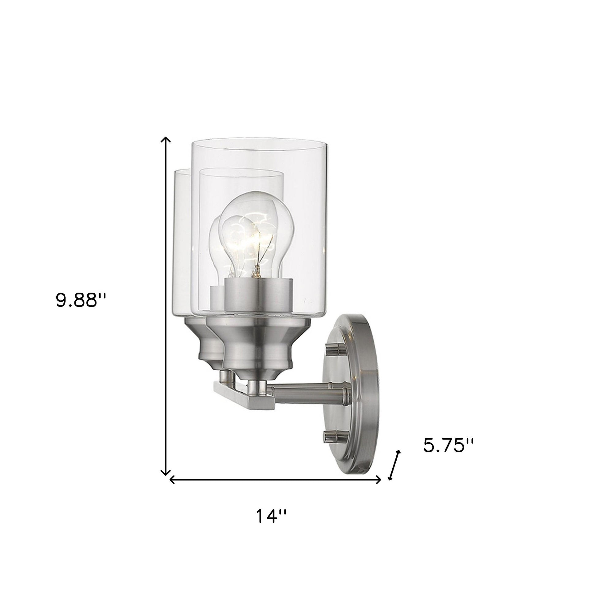 Two Light Silver Wall Light w/ Clear Glass Shade