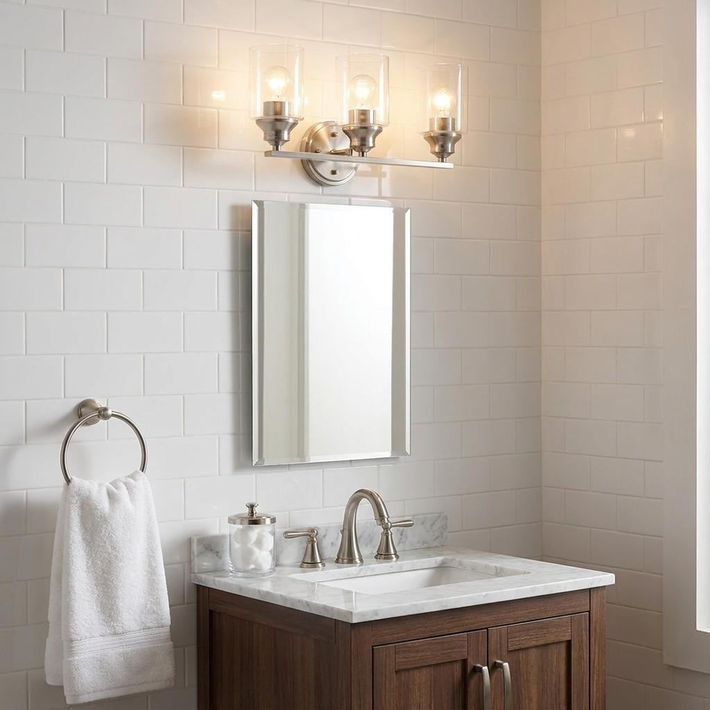 Two Light Silver Wall Light w/ Clear Glass Shade