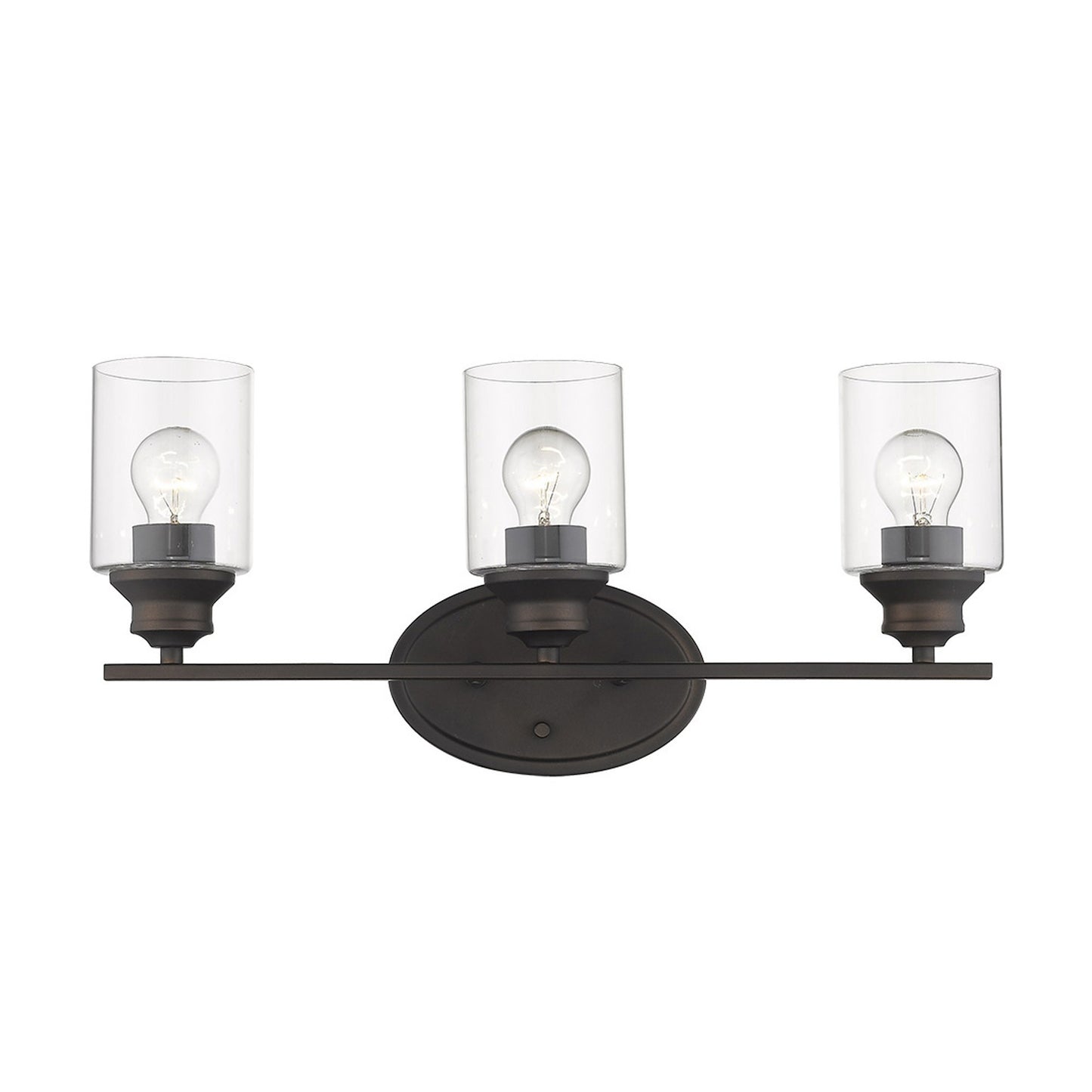 Three Light Bronze Wall Light w/ Clear Glass Shade