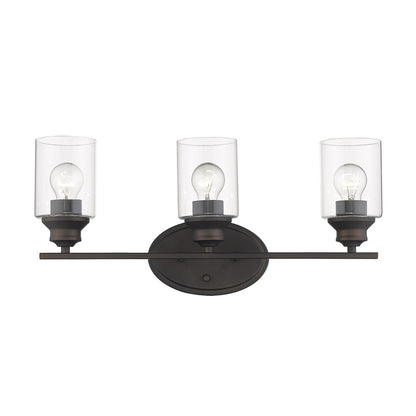 Three Light Bronze Wall Light w/ Clear Glass Shade