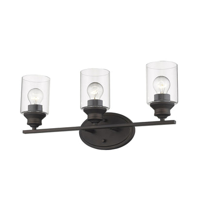 Three Light Bronze Wall Light w/ Clear Glass Shade